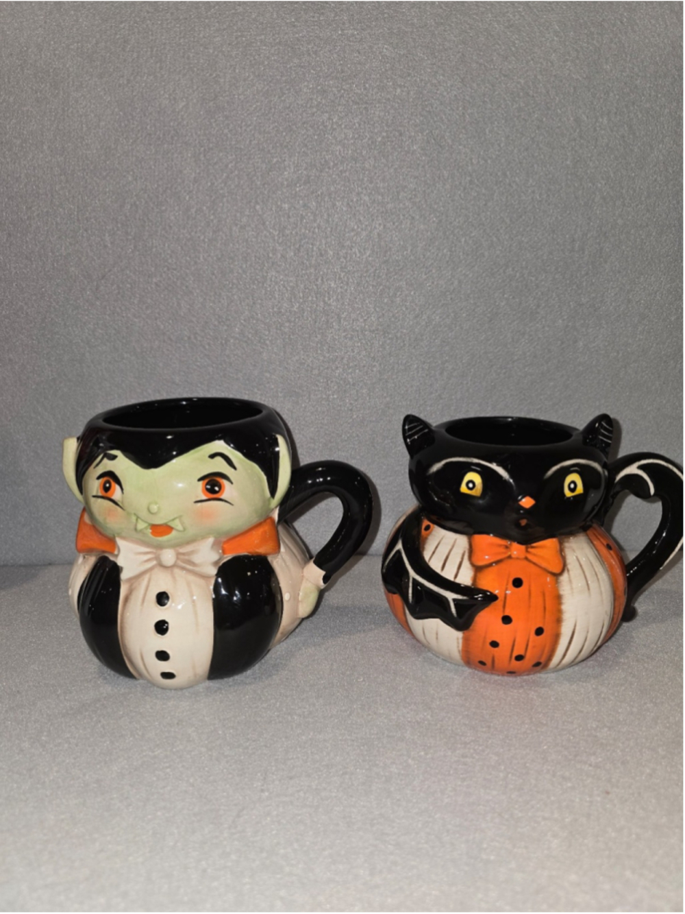 Johanna Parker Halloween Vampire Bat Pumpkin Peep Mugs Set of 2 Transpac